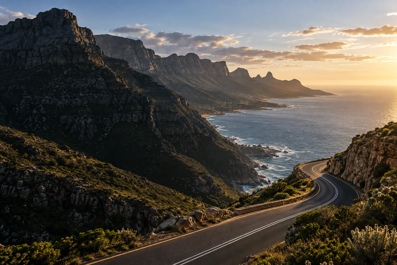 A coastal mountain road winding towards the next horizon