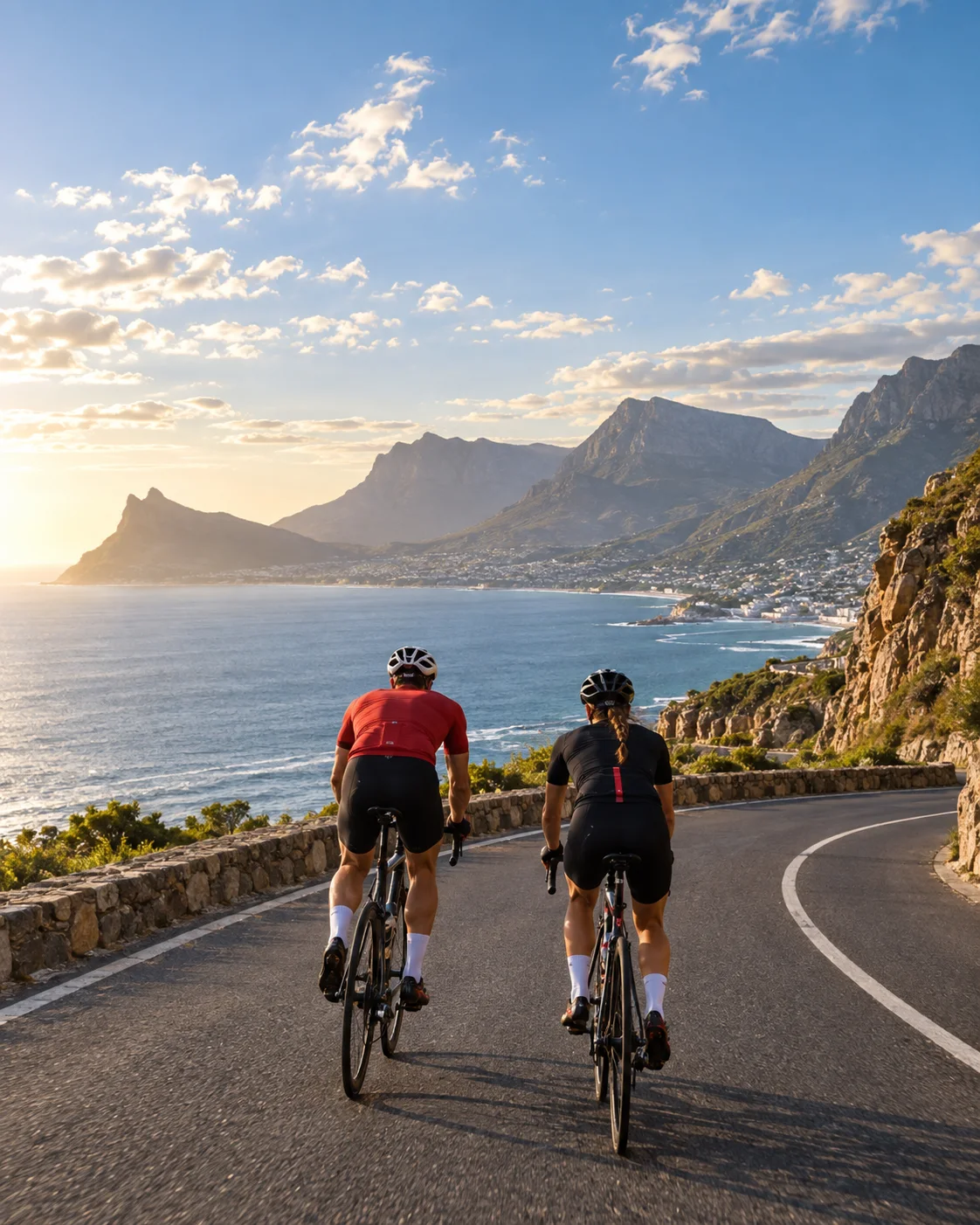 Cyclists sharing the coastal road